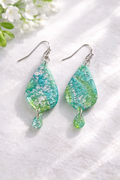 Verdant Tide Teardrop Dangle Titanium Earrings
