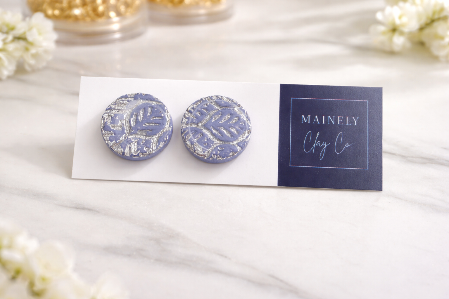 Periwinkle Botanical Silver Leafed Studs