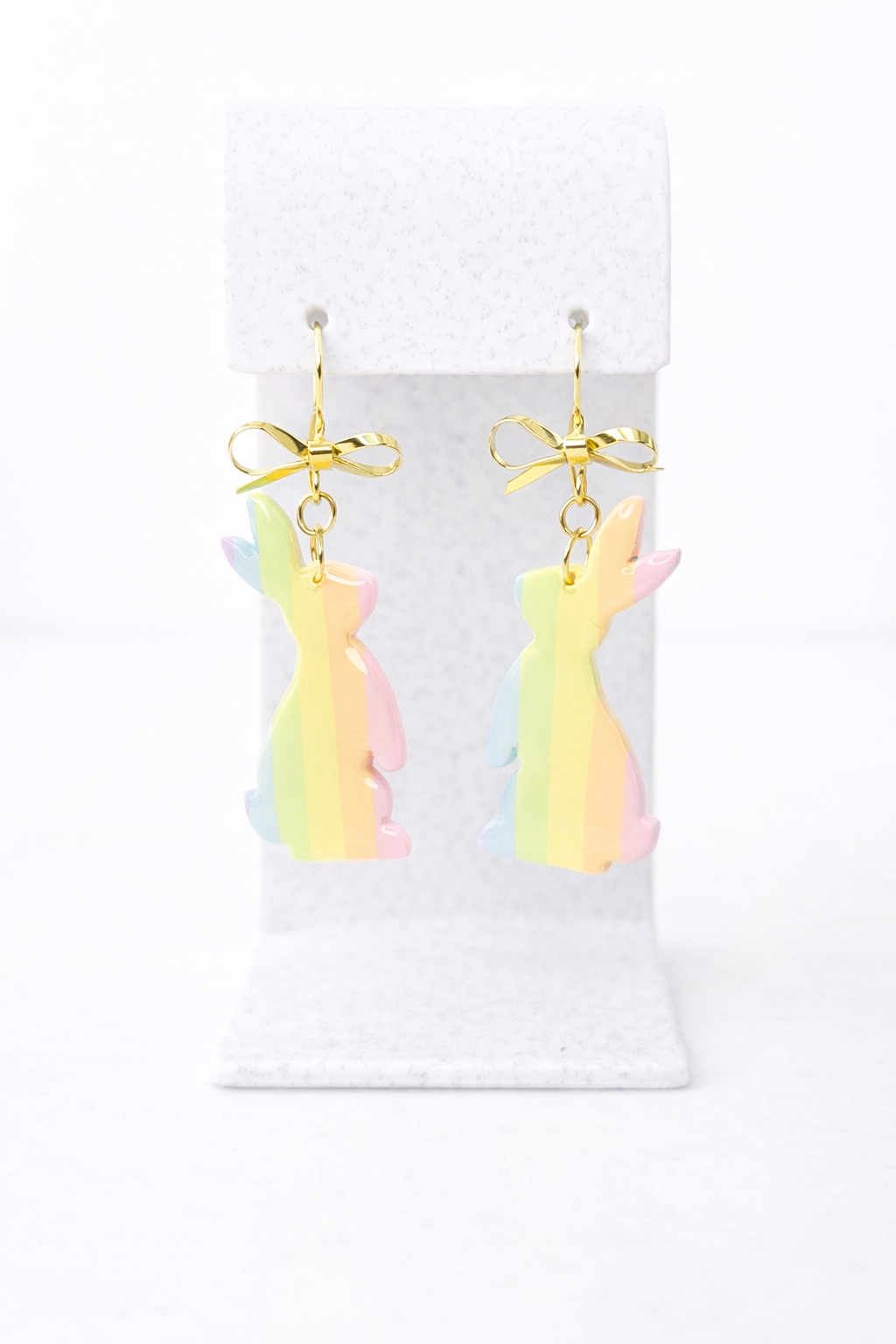 Pastel Rainbow Bunnies & Bows Polymer Clay Easter Earrings